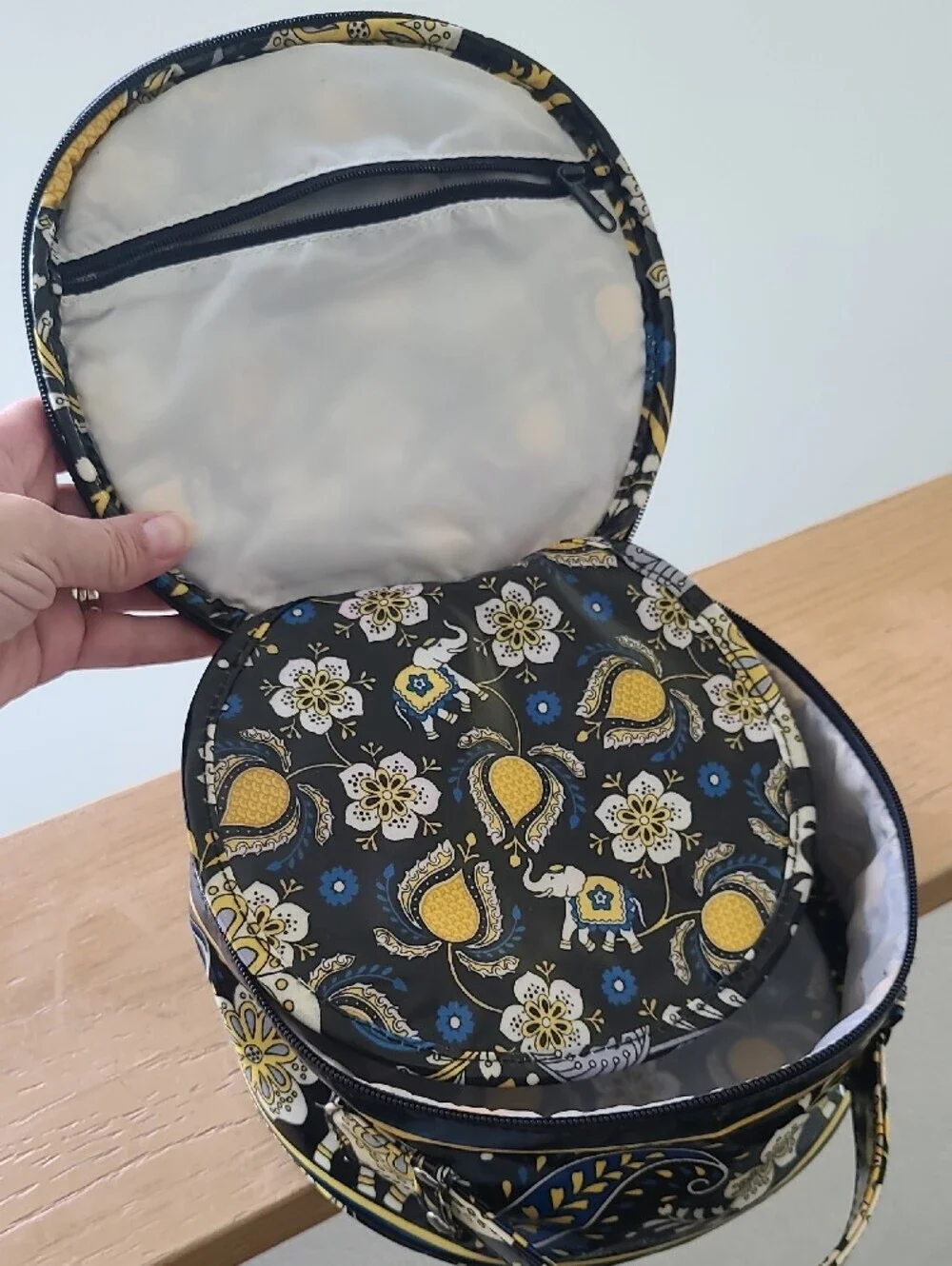 Vera Bradley Navy, Yellow & Blue Floral Round Cosmetic Case